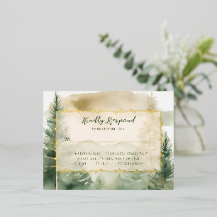 Winter Pine Tree Forest Monogram Huwelijk RSVP Kaa Folie Uitnodiging Briefkaart