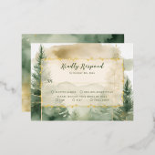 Winter Pine Tree Forest Monogram Huwelijk RSVP Kaa Folie Uitnodiging Briefkaart (Voorkant / Achterkant)