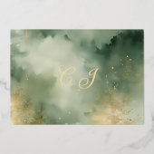 Winter Pine Tree Forest Monogram Opslaan van de da Folie Uitnodiging (Achterkant)