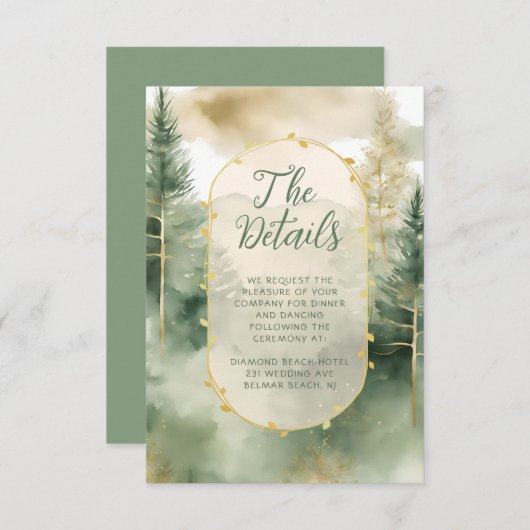 Winter Pine Tree Forest rustieke bruiloft details Informatiekaartje (Voorkant / Achterkant)