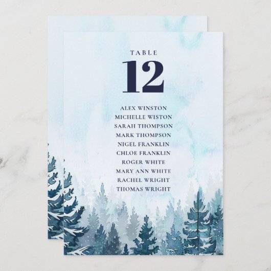 Winter Pine Tree Forest Tafelnummer Zitenkaart (Voorkant / Achterkant)