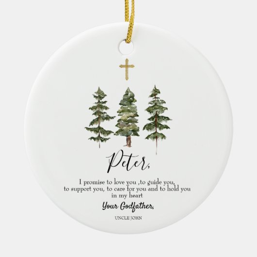 Winter Pine Tree gepersonaliseerde belofte aan God Keramisch Ornament (Voorkant)