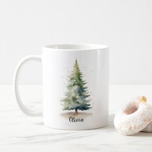 Winter Pine Tree Gepersonaliseerde Kerst Koffie Mo Koffiemok (Met donut)