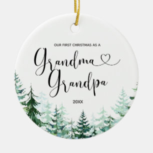 Winter Pine Tree Grandma & Grandpa First Kerstmis Keramisch Ornament