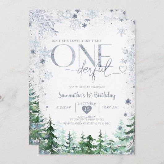 Winter Pine Tree Is Ze Niet Oneerlijke 1e Verjaard Kaart (Voorkant / Achterkant)