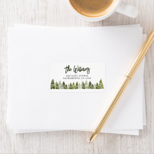 Winter Pine Tree-kerstadres Etiket (Insitu)