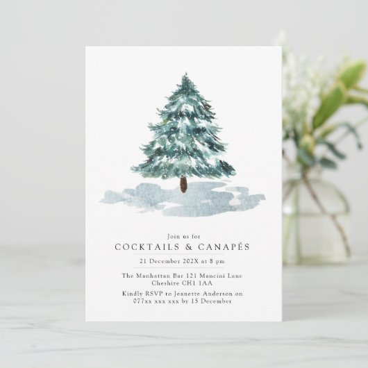 Winter Pine Tree-kerstfeest Cocktail-uitnodiging Kaart (Staand voorkant)