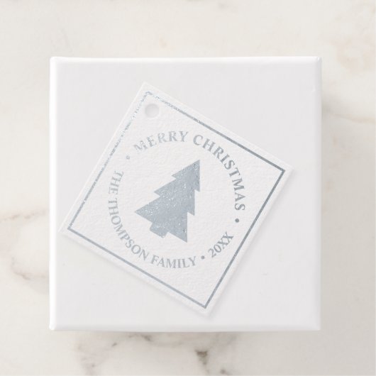 Winter Pine Tree Kerstmis Foto Bedankjes Labels (Met doos)