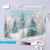 Winter Pine Tree Landscape Art with Pink & Gold Tissuepapier (Craft)