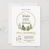 Winter Pine Tree ONEderland Verjaardag uitnodiging (Voorkant)