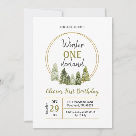 Winter Pine Tree ONEderland Verjaardag uitnodiging (Voorkant)