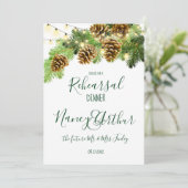 Winter Pine Tree & Pine Cones Rehearsal Dinner Kaart (Staand voorkant)