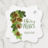 Winter Pine Tree & Pine Cones Weddenschap Bedankjes Labels (Achterkant)