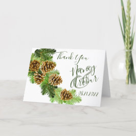 Winter Pine Tree & Pine Cones Weddenschap Bedankkaart