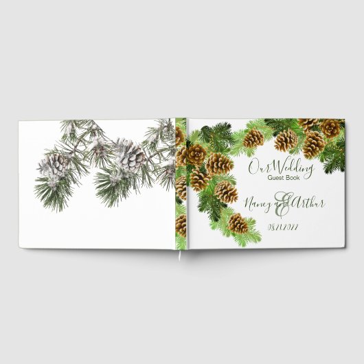 Winter Pine Tree & Pine Cones Weddenschap Gastenboek (Volledig)