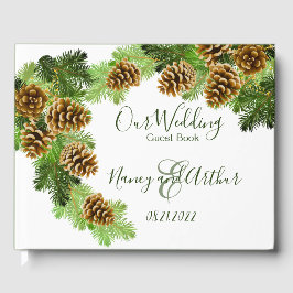 Winter Pine Tree & Pine Cones Weddenschap Gastenboek