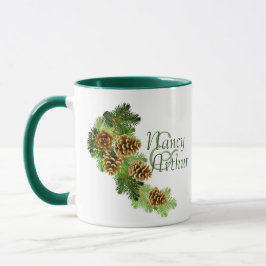 Winter Pine Tree & Pine Cones Weddenschap Mok