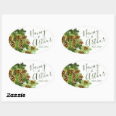Winter Pine Tree & Pine Cones Weddenschap Ovale Sticker (Vel)