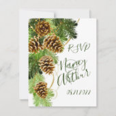 Winter Pine Tree & Pine Cones Wedding RSVP Kaart (Voorkant)