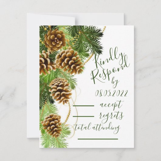 Winter Pine Tree & Pine Cones Wedding RSVP Kaart (Achterkant)