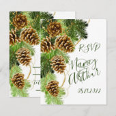 Winter Pine Tree & Pine Cones Wedding RSVP Kaart (Voorkant / Achterkant)