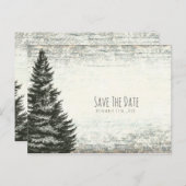 Winter Pine Tree Rustic Wood Save the Date Aankondigingskaart (Voorkant / Achterkant)