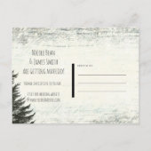 Winter Pine Tree Rustic Wood Save the Date Aankondigingskaart (Achterkant)