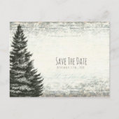 Winter Pine Tree Rustic Wood Save the Date Aankondigingskaart (Voorkant)
