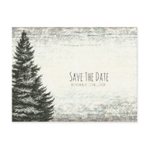  Winter Pine Tree Rustic Wood Save the Date