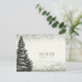Winter Pine Tree Rustic Wood Save the Date Aankondigingskaart (Staand voorkant)