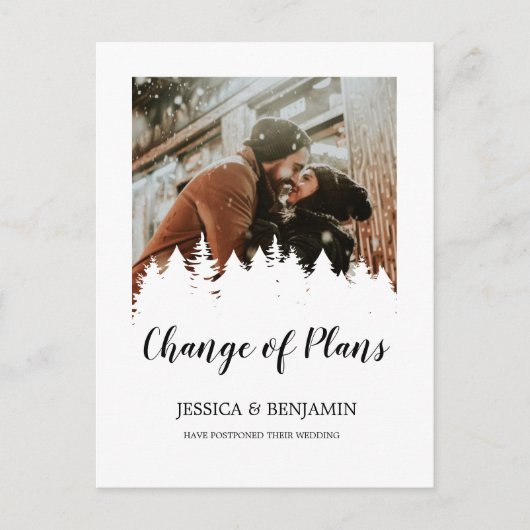 Winter Pine Tree Script Fotowijziging plannen Uitnodiging Briefkaart (Voorkant)