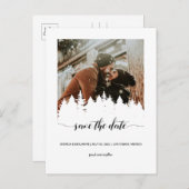 Winter Pine Tree Script Photo Save the Date Uitnodiging Briefkaart (Voorkant / Achterkant)