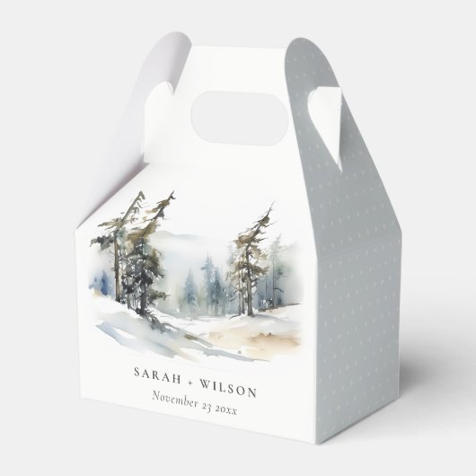 Winter Pine Tree Sneeuwlandschap Waterverf bruilof Bedankdoosjes (Achterkant)