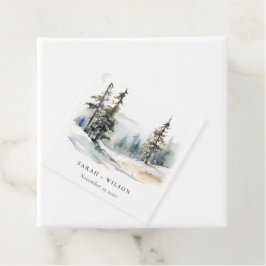 Winter Pine Tree Sneeuwlandschap Waterverf bruilof Bedankjes Labels