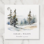 Winter Pine Tree Sneeuwlandschap Waterverf bruilof Bedankjes Labels (Voorkant)