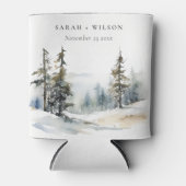 Winter Pine Tree Sneeuwlandschap Waterverf bruilof Blikjeskoeler (Voorkant)