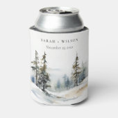 Winter Pine Tree Sneeuwlandschap Waterverf bruilof Blikjeskoeler (Blikje Achterkant)