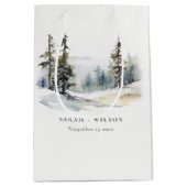 Winter Pine Tree Sneeuwlandschap Waterverf bruilof Medium Cadeauzakje (Voorkant)