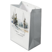 Winter Pine Tree Sneeuwlandschap Waterverf bruilof Medium Cadeauzakje (Achterkant Gekanteld)