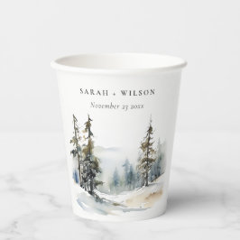 Winter Pine Tree Sneeuwlandschap Waterverf bruilof Papieren Bekers