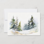 Winter Pine Tree Sneeuwlandschap Waterverf bruilof RSVP Kaartje (Achterkant)