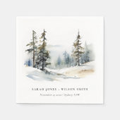 Winter Pine Tree Sneeuwlandschap Waterverf bruilof Servet (Voorkant)
