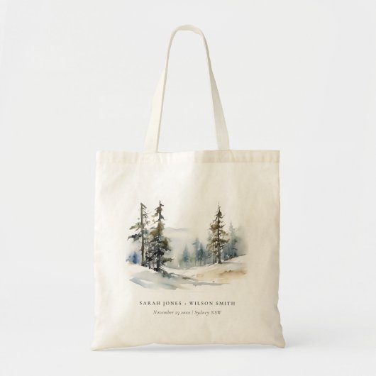 Winter Pine Tree Sneeuwlandschap Waterverf bruilof Tote Bag (Voorkant)