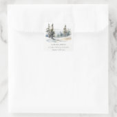 Winter Pine Tree Snow Landscape Waterverf Adres Vierkante Sticker (Tas)