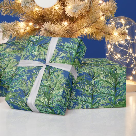Winter Pine Tree Waterverf met de hand geschilderd Cadeaupapier (Feestdagen)