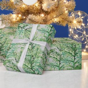 Winter Pine Tree Waterverf met de hand geschilderd Cadeaupapier
