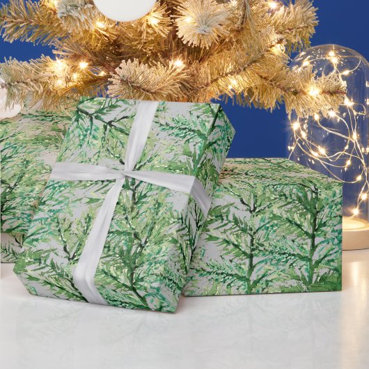 Winter Pine Tree Waterverf met de hand geschilderd Cadeaupapier (Feestdagen)