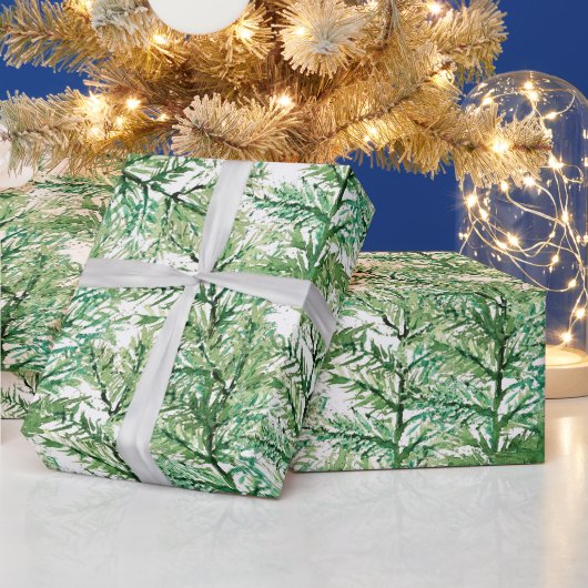 Winter Pine Tree Waterverf met de hand geschilderd Cadeaupapier (Feestdagen)