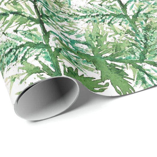 Winter Pine Tree Waterverf met de hand geschilderd Cadeaupapier (Rol Hoek)