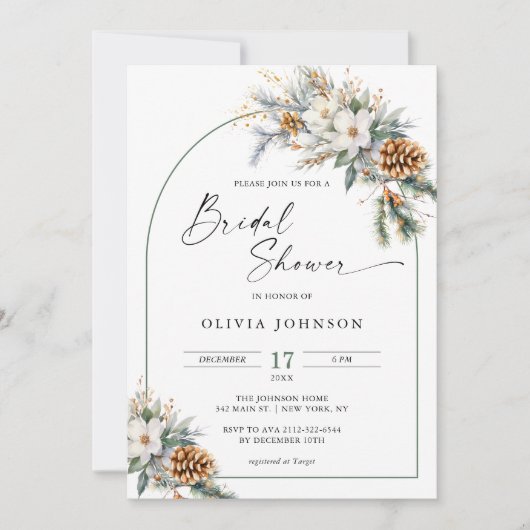 Winter Pine Tree White Floral Arch Vrijgezellenfee Kaart (Voorkant)